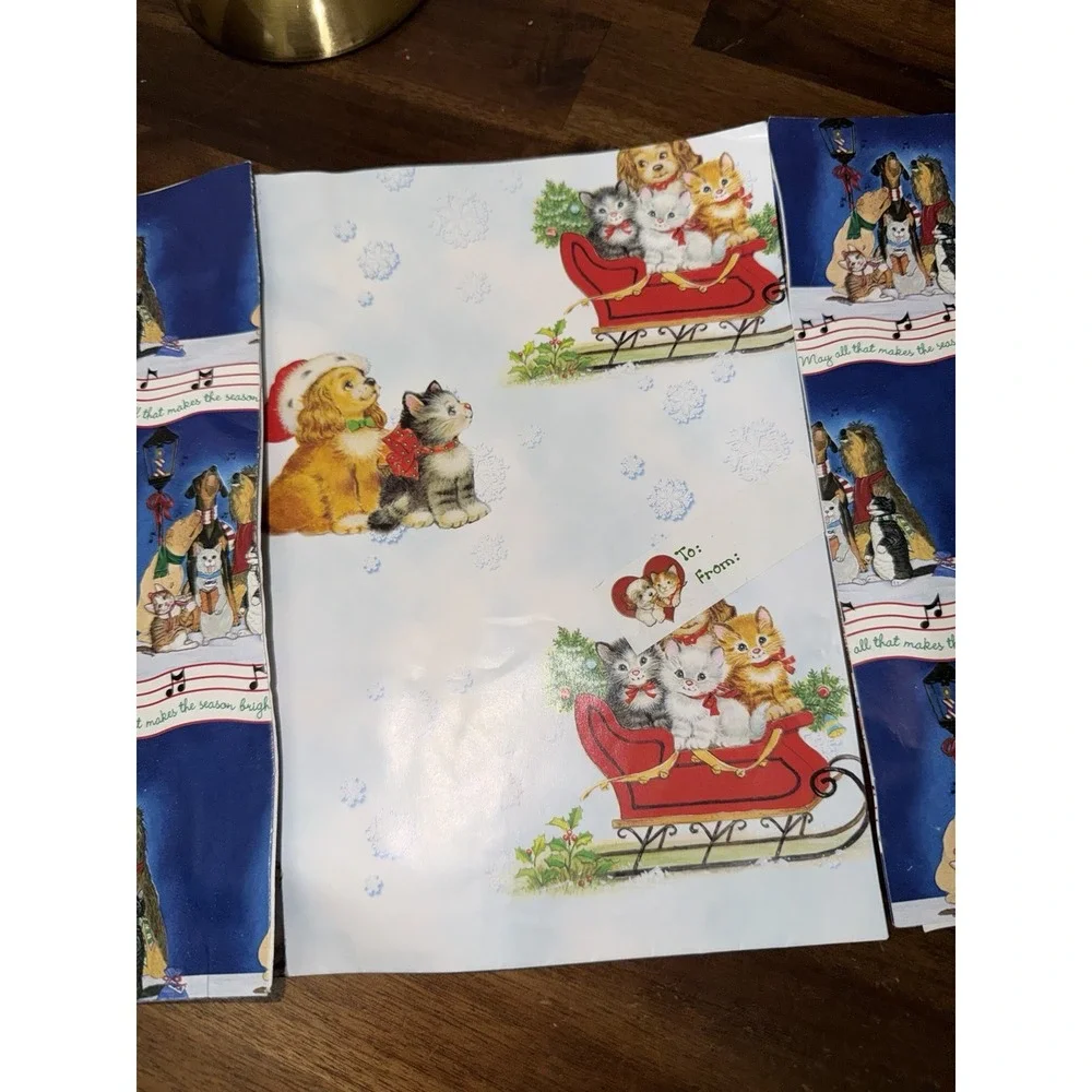 Dog and Cat Group Holiday Christmas Gift Wrap Vintage Sheets (3)